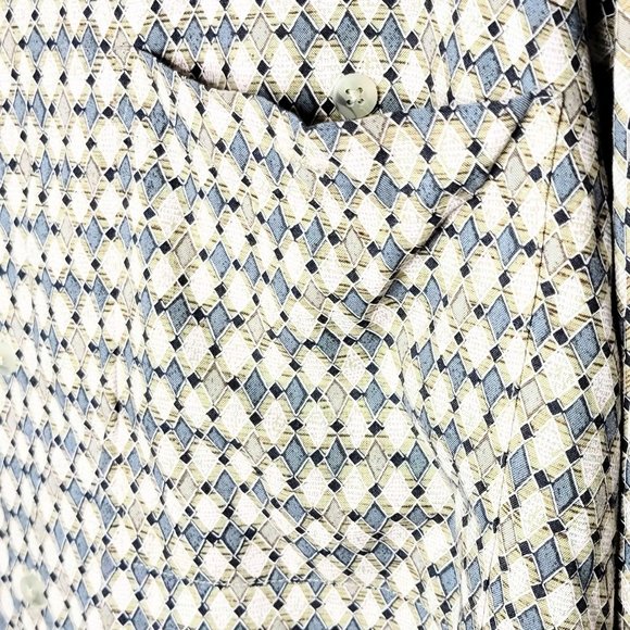 Pierre Cardin Vintage 90s Tan w/ Multicolor Diamond Print S/S Button Up Shirt - Picture 5 of 10